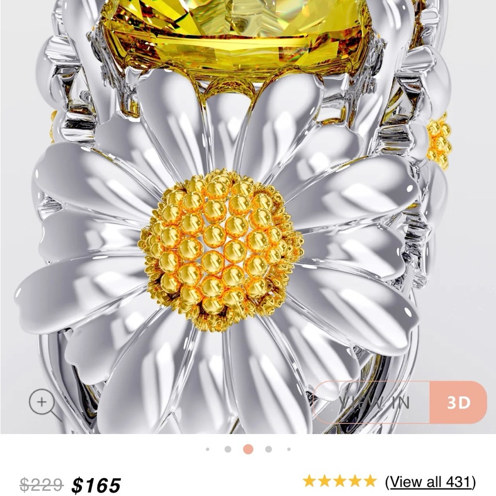 Silver and Yellow Women's Ring - Picture 5 of 6